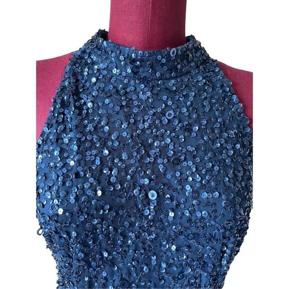 Adrianna Papell Cut Out Back Maxi Blue Sequined Dress size 10 - Picture 12 of 12